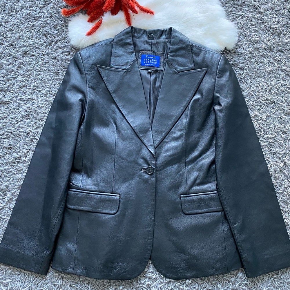 Vintage Fioranti Black Genuine Leather Blazer
